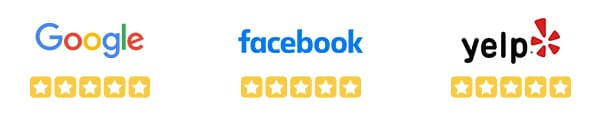 Five-star customer ratings on Google, Facebook, and Yelp